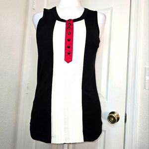 BEN SHERMAN Black and White Sleeveless Top with Red Accent